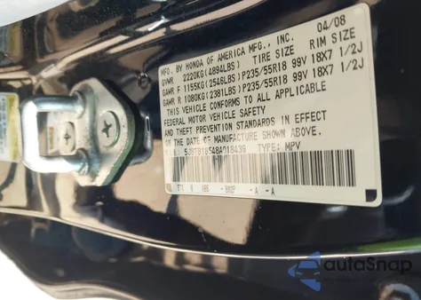 2008 Acura Rdx from USA, damaged, VIN 5J8TB18548A018439